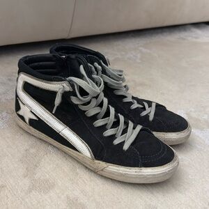 Golden Goose Navy, White and Silver Sneakers